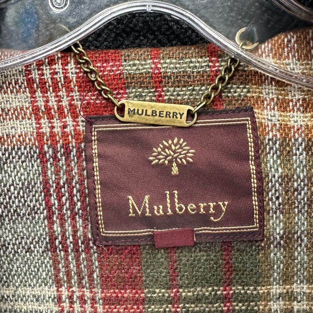 Vintage Mulberry London 90's Gray Wool Herringbone Hooded Toggle Pea Coat Size M - Picture 6 of 13